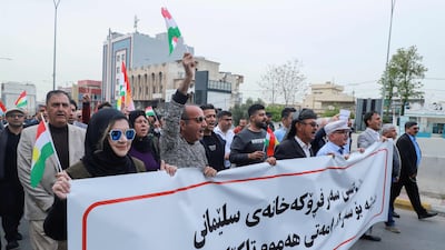 Iraqi Kurds protest in Sulaymaniyah against repeated Turkish military bombardments of their region. AFP