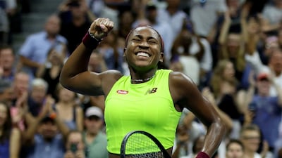 American tennis star Coco Gauff celebrates victory in her US Open semi-final match against the Czech Republic's Karolina Muchova. Reuters