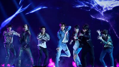 BTS perform Fake Love at the Billboard Music Awards at the MGM Grand Garden Arena in Las Vegas on May 20, 2018. AP