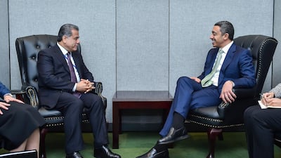 H.H. Sheikh Abdullah bin Zayed Al Nahyan, Minister of Foreign Affairs and International Cooperation, with Falah Mustafa Bakir, Head of the Kurdistan Regional Government Department of Foreign Relations. Wam