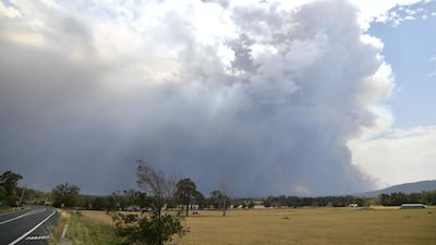 Smoke from bushfires rises high into the air as fires hit the area around the town of Nowra.AFP