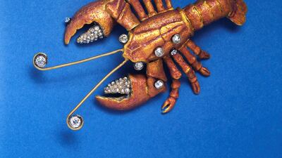 Lobster brooch for Christopher “Kip” Forbes, the owner of Forbes magazine, which gemstone artist Andreas von Zadora-Gerlof created in 18K gold with translucent enamel and diamond details
