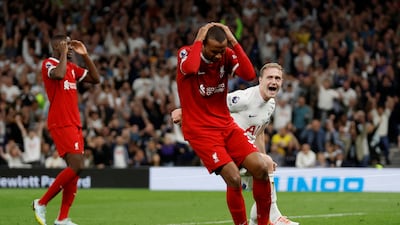 Tottenham Hotspur 2 (Son 36', Matip og 90+6') Liverpool 1 (Gakpo 45+4'): A last-gasp own goal from Joel Matip earned Spurs victory over nine-man Liverpool who had Curtis Jones and Diogo Jota sent off. The Reds also had a Luis Diaz goal incorrectly ruled out for offside. "Doing it like that is the hard and the long way," said Spurs attacker James Maddison. "That is digging in, that's character, and I'm proud of them." Reuters