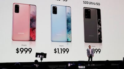Mr Park introduces pricing on the new Galaxy S20 range. EPA