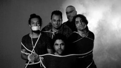 From left: Randolph Corriea, Paresh Kamath, Tyrone Fernandes, Naresh Kamath and Jaideep Thirumalai of Bombay Black in a scene from one of their videos, Boing Boing. Courtesy Bombay Black