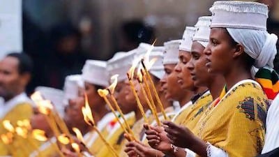 Orthodox Christian women hold candles during a funeral ceremony for Ethiopian Prime Minister Meles Zenawi at Holy Trinity Church, Addis Ababa.