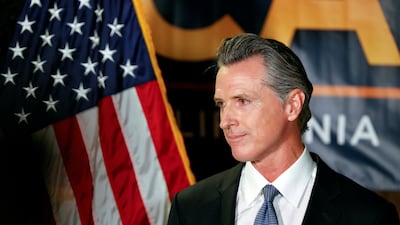 California Governor Gavin Newsom makes an appearance after the polls close on the recall election at the California Democratic Party headquarters in Sacramento. Reuters