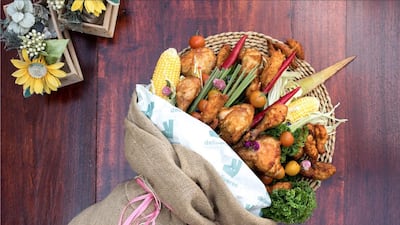 The Roost Rotisserie and Deliveroo have teamed up for Mother’s Day to deliver a limited-edition fried chicken bouquet. Courtesy of Deliveroo