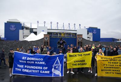 Everton fans protested against the club's board outside Goodison Park in July. PA