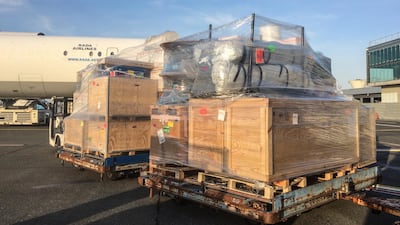 MSF teams are loading medical equipment including inflatable hospital in Merignac airport on 21 March 2020 to be sent to Ispahan, Iran to respond to the coronavirus pandemic.