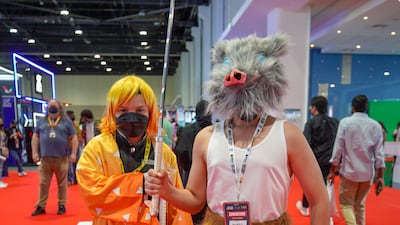 Dexter Stephenson as Zenitsu Agatsuma, left, and Ahmed Al Hammadi as Inosuke from 'Dragon Slayer'.