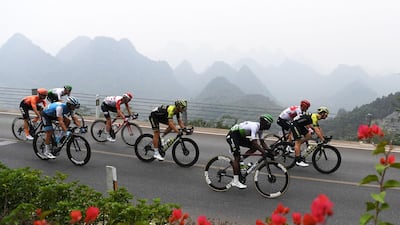 Riders compete during the final stage of the Tour of Guangxi in China on Tuesday, October 22. AFP