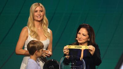 Ivanka Trump and her son Theo join Singer Gloria Estefan during the Club World Cup draw ceremony. EPA