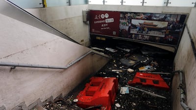 A flooded subway is seen in Macau, China. Tyrone Siu / Reuters