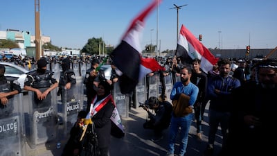 Protesters on the march near parliament. AP