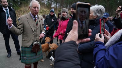 King Charles III arrives at an event in Aberdeenshire two days after the release of Prince Harry's book 'Spare'. Getty Images