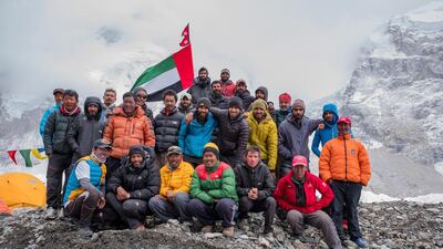 The UAE team pictured, with Sherpas, on the day of departure to the summit of Mount Everest. Courtesy UAE Armed Forces