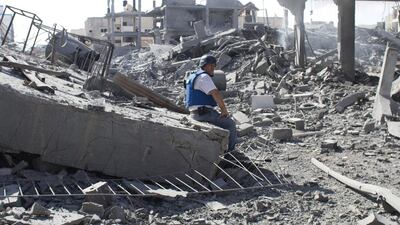 ‘I almost fell over when I saw it. People around me had to hold me up,’ said Mr Al Masri, who has worked for nearly 15-years as a driver and translator for journalists covering Gaza. Heidi Levine for The National