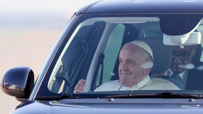 Pope Francis arrives at Rome's Leonardo da Vinci International airport on Sunday before his flight to Canada. AP