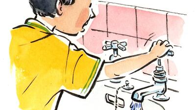 5. Swab the inside of the bath tap with blue food gel dye. When the child turns the handle, they will get a big blue surprise.