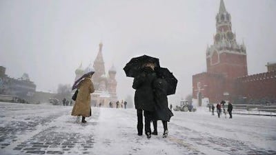 A dystopian Russia is the bleak setting for Victor Pelevin's surreal sci-fi novella The Hall of Singing Caryatids. Dimitry Kostyukov / AFP