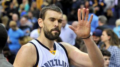 Memphis Grizzlies centre Marc Gasol shown after his team's win over the Indiana Pacers in the NBA on Saturday night. Brandon Dill / AP / December 19, 2015