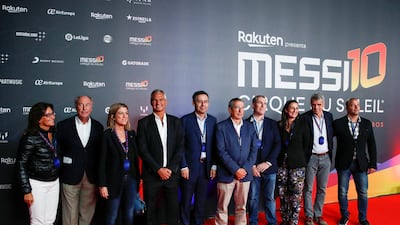 Barcelona's President Josep Maria Bartomeu and members of the Board of Directors pose during the premiere. Reuters