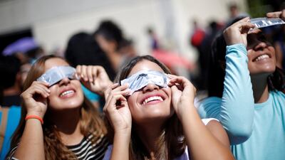 Watching this week's total solar eclipse in Venezuela. There won't be one seen in the UAE until 2081, but a partial eclipse will be visible here in 2019. Andres Martinez Casares / Reuters