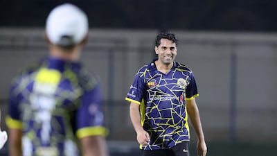 Former UAE fast bowler Qadeer Ahmed returned to competitive cricket, playing for Al Basira Tigers against Jazba Cricket Club in Ajman. All photos Pawan Singh / The National