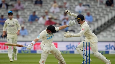 New Zealand's Henry Nicholls holds his ground as England's James Bracey appeals. AP