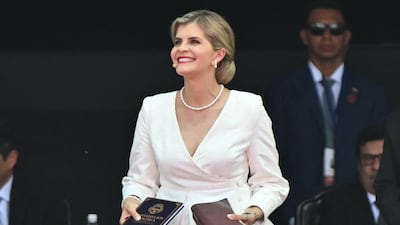Costa Rica's President Laura Fernandez after her swearing-in at the National Stadium in San Jose. AFP