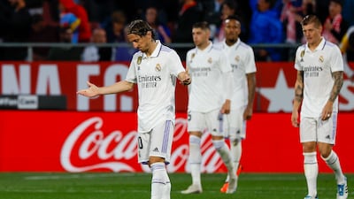 Real Madrid's Luka Modric, left, reacts after Girona's Taty Castellanos scored his side's second. AP Photo