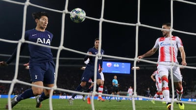 Tottenham Hotspur's Son Heung-min hits the crossbar. Reuters