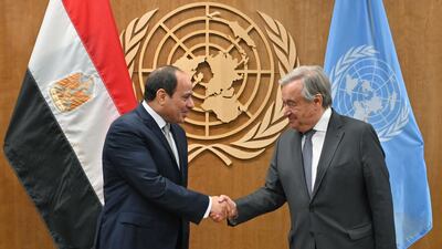 Egyptian President Abdel Fattah el-Sisi meets with United Nations Secretary-General Antonio Guterres at the United Nations in New York. AFP