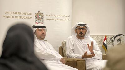 Hussain Al Hammadi, Minister of Education, announces the launch of the first phase of the UAE's teacher scheme on Tuesday. Vidhyaa for The National