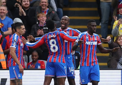 Crystal Palace's Jean-Philippe Mateta celebrates scoring against Brentford at Selhurst Park. Reuters
