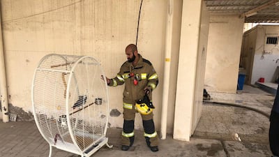 A pet parrot was rescued from a fire at a villa in RAK on July 31, 2018. Courtesy RAK Civil Defence