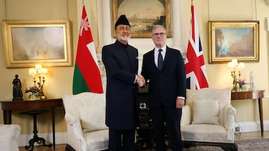 Keir Starmer, UK Prime Minister, right, with Haitham bin Tariq, the Sultan of Oman, at Downing Street in London. EPA