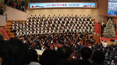 People attend a Christmas service at Yoido Full Gospel Church in central Seoul, South Korea. EPA