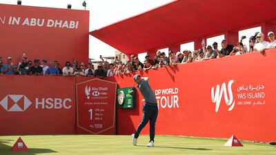 Rory McIlroy tees-off on the first hole on the way to a record-equalling final round of 62. He finished on 24-under, one shot behind winner Aaron Rai. Getty Images