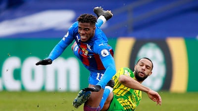 West Bromwich Albion's Kyle Bartley and Crystal Palace's Wilfried Zaha battle for the ball. PA