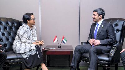 Sheikh Abdullah bin Zayed meets Retno Marsudi, Indonesia's Minister of Foreign Affairs, at the UN General Assembly. Wam.