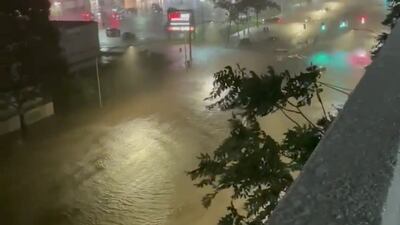 General view of a flooded road in Yonkers, as local media reported the remnants of Tropical Storm Ida bringing drenching rain and the threat of flash floods and tornadoes to parts of the northern mid-Atlantic, in New York in this still image taken from video obtained from social media. Reuters