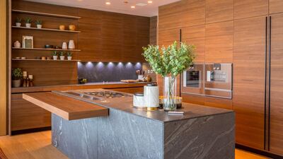 The kitchen island. One Palm has 90 units with views of Dubai Marina and the Arabian Gulf