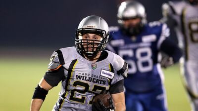 Abu Dhabi Wildcats player Paul Carrizosa in action during the Desert Bowl between the Dubai Barracudas and the Abu Dhabi Wildcats. Chris Whiteoak / The National