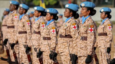 Sri Lankan soldiers in Colombo participate in a passing-out parade before they leave for UN peace-keeping duties in Sudan. December 24 2021. EPA