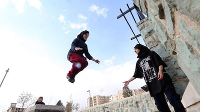 Iranian women practice parkour in Tehran’s Tavalod Park. Atta Kenare / AFP / March 13, 2014