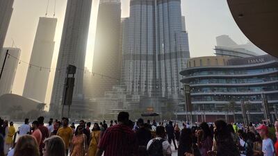 The Burj Khalifa in Downtown Dubai amid a mild occurrence of a sandstorm.