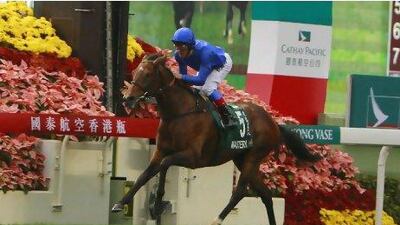 Frankie Dettori rides Godolphin’s Mastery to victory in Sunday’s Hong Kong Vase.