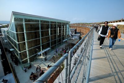 A view of the UAE pavilion from the grand ring, the world's largest wooden ring structure built at the Expo 2025 Osaka, Kansai, Japan. Victor Besa / The National
